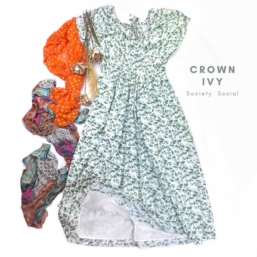 Society Social Crown & Ivy  Green Floral Maxi Dress Sz 8
